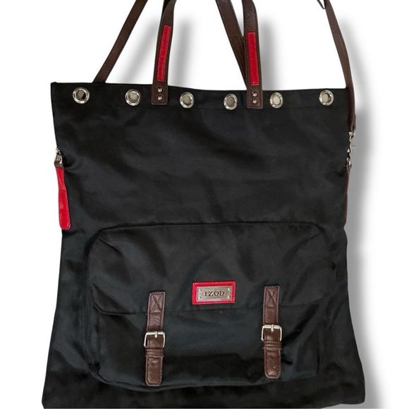 Izod Black & Red Messenger Bag Book Bag Shoulder Bag with adjustable Detachable - Picture 2 of 7